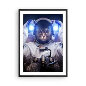 Poster în ramă neagră - Pisică astronaută în costum spațial complet - 50x70cm - Houston, aveți o problemă - Decorațiune modernă pentru perete pentru living și dormitor ARTTOR