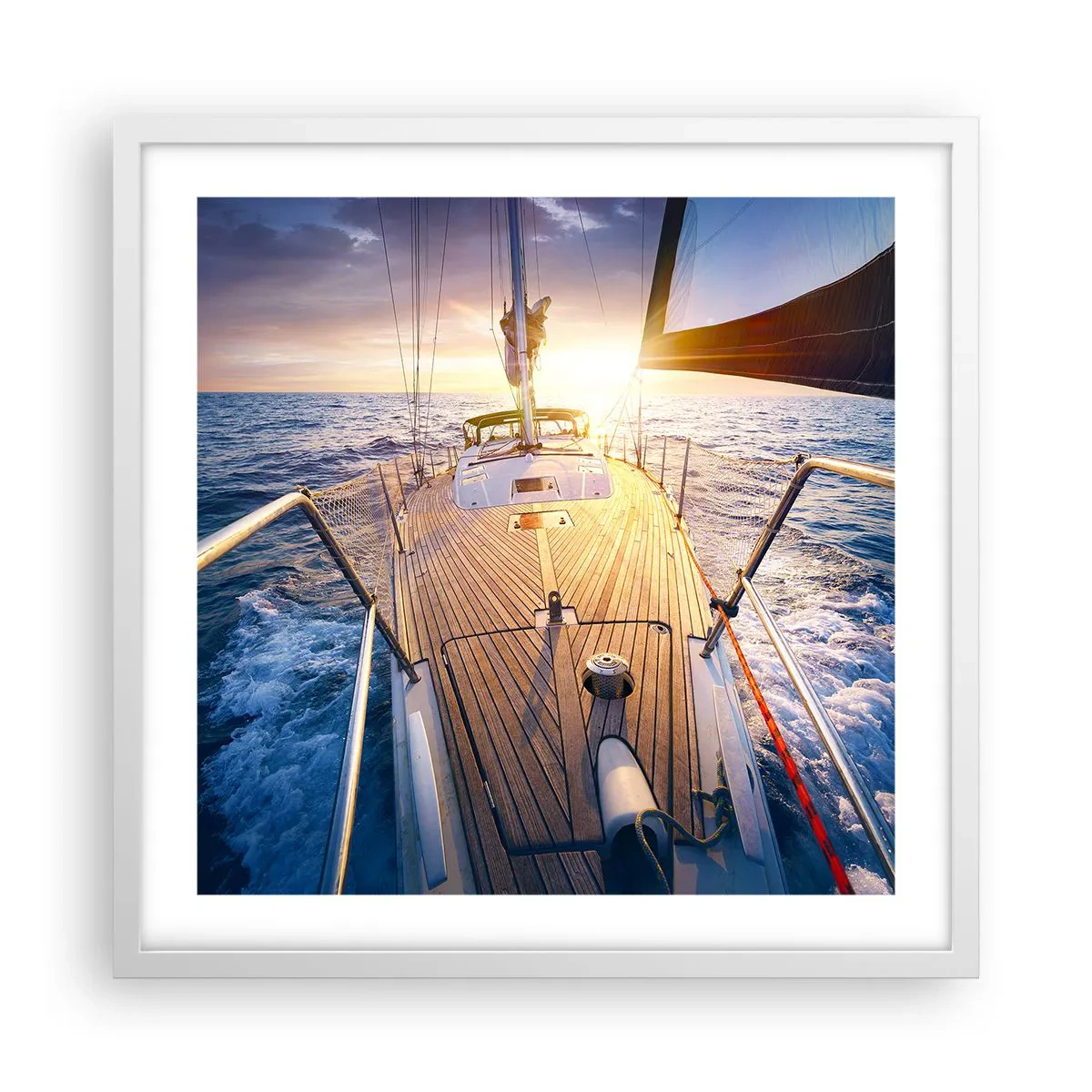 Poster în ramă albă - Alergând pe valuri - 50x50 cm