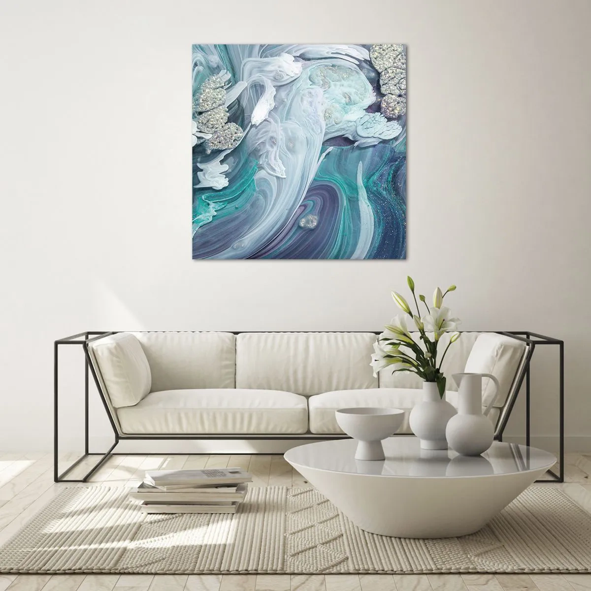 Tablou pe sticlă - Râuri de albastru - 70x70 cm