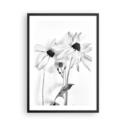 Poster în ramă neagră - Flori alb-negre într-un stil minimalist pe un fundal deschis - 50x70cm - Nimeni nu vrea să fie singur - Decorațiune modernă pentru perete pentru living și dormitor ARTTOR