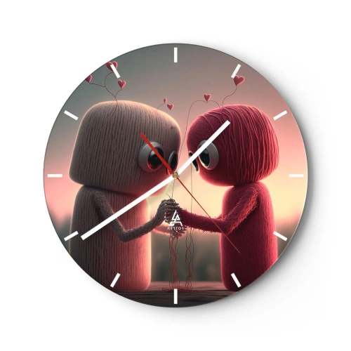Ceas de perete - Ceas pe sticlă - Două figuri de lână ținându-se de mână la apus - 30x30cm - Toată lumea are voie să iubească - Decorațiune modernă pentru perete pentru living, bucătărie și dormitor ARTTOR