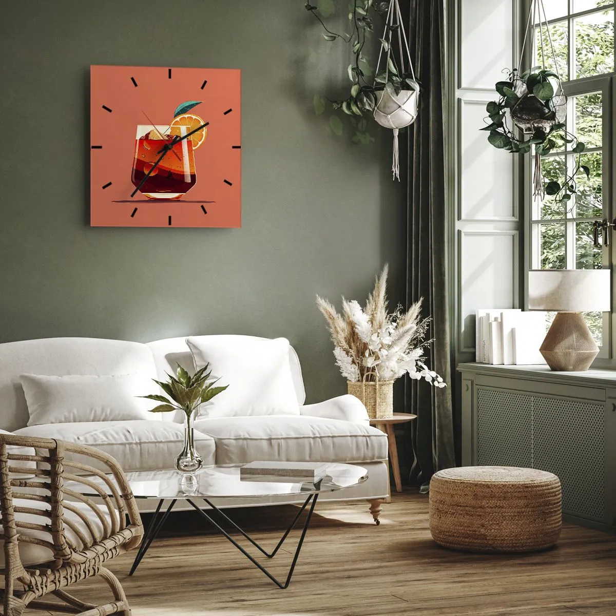 Ceas de perete - Ceas pe sticlă - Răcoare de vară - 40x40 cm