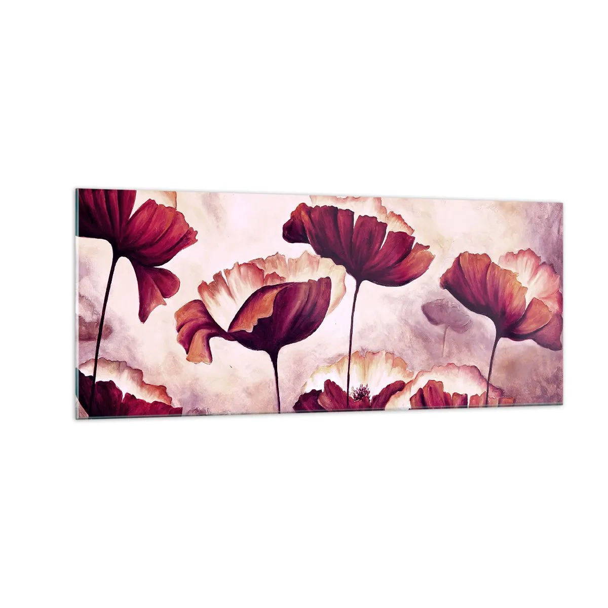 Tablou pe sticlă - Fulgi roșii și albi - 100x40 cm