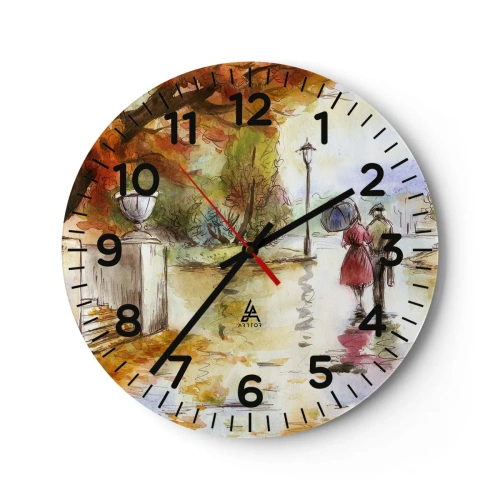 Ceas de perete - Ceas pe sticlă - Toamnă romantică în parc - 40x40 cm