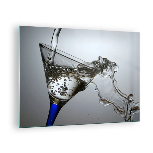 Tablou pe sticlă - Stropire de apă într-un pahar de martini - 70x50cm - Apă pură în sticlă de cristal - Decorațiune modernă pentru perete pentru living și dormitor ARTTOR
