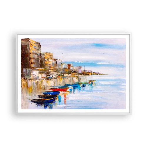 Poster în ramă albă - Port urban multicolor - 100x70 cm