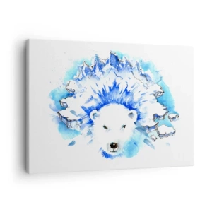 Tablou pe pânză Canvas - Pictură artistică în acuarelă a unui urs polar cu motiv de gheață - 70x50cm - Regele Arcticii într-o coroană de gheață - Decorațiune modernă pentru perete pentru living și dormitor ARTTOR