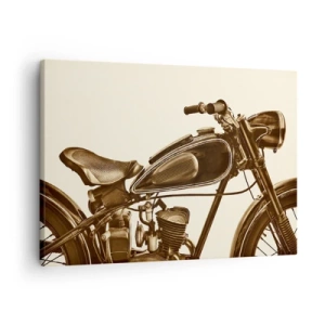 Tablou pe pânză Canvas - O motocicletă retro de epocă pe un fundal deschis - 70x50cm - Dorul de clasici - Decorațiune modernă pentru perete pentru living și dormitor ARTTOR