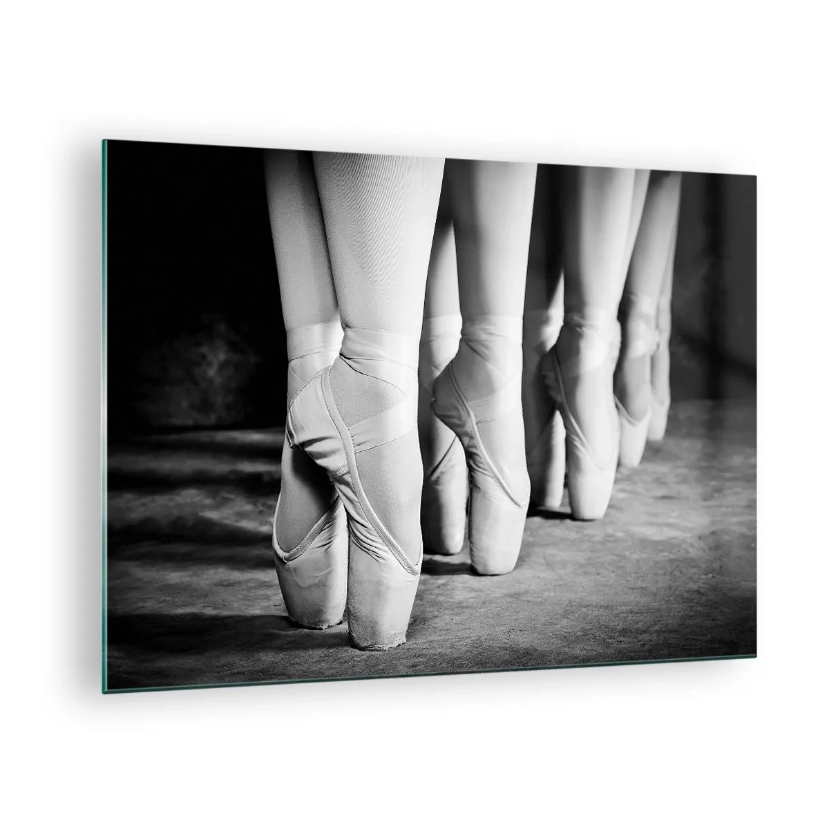 Tablou pe sticlă - Balerine pe vârfuri într-un cadru alb-negru - 70x50cm - Împreună, elegant - Decorațiune modernă pentru perete pentru living și dormitor ARTTOR
