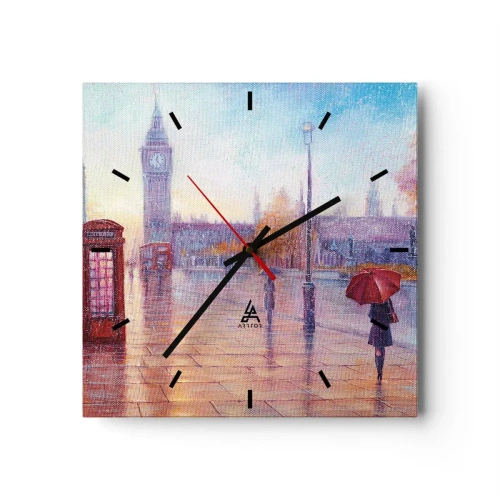 Ceas de perete - Ceas pe sticlă - O zi de toamnă londoneză - 30x30 cm