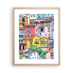Poster în ramă de stejar deschis - Oraș vesel - 40x50 cm