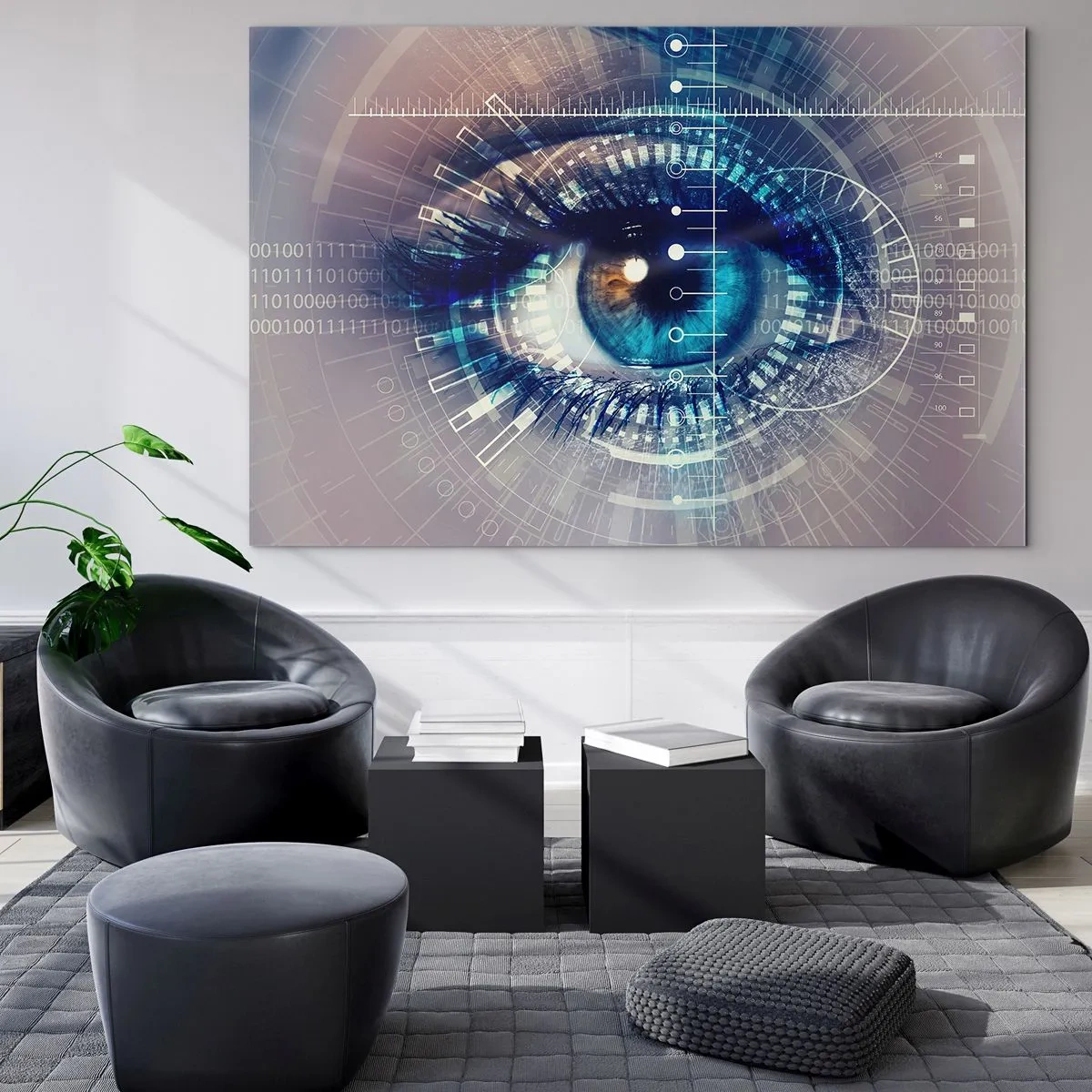 Tablou pe sticlă - Un ochi digital cu o temă futuristă de tehnologie și date - 70x50cm - Crezi că mă cunoști - Decorațiune modernă pentru perete pentru living și dormitor ARTTOR