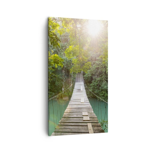 Tablou pe pânză - Peste apa de azur spre pădurea de azur - 45x80 cm