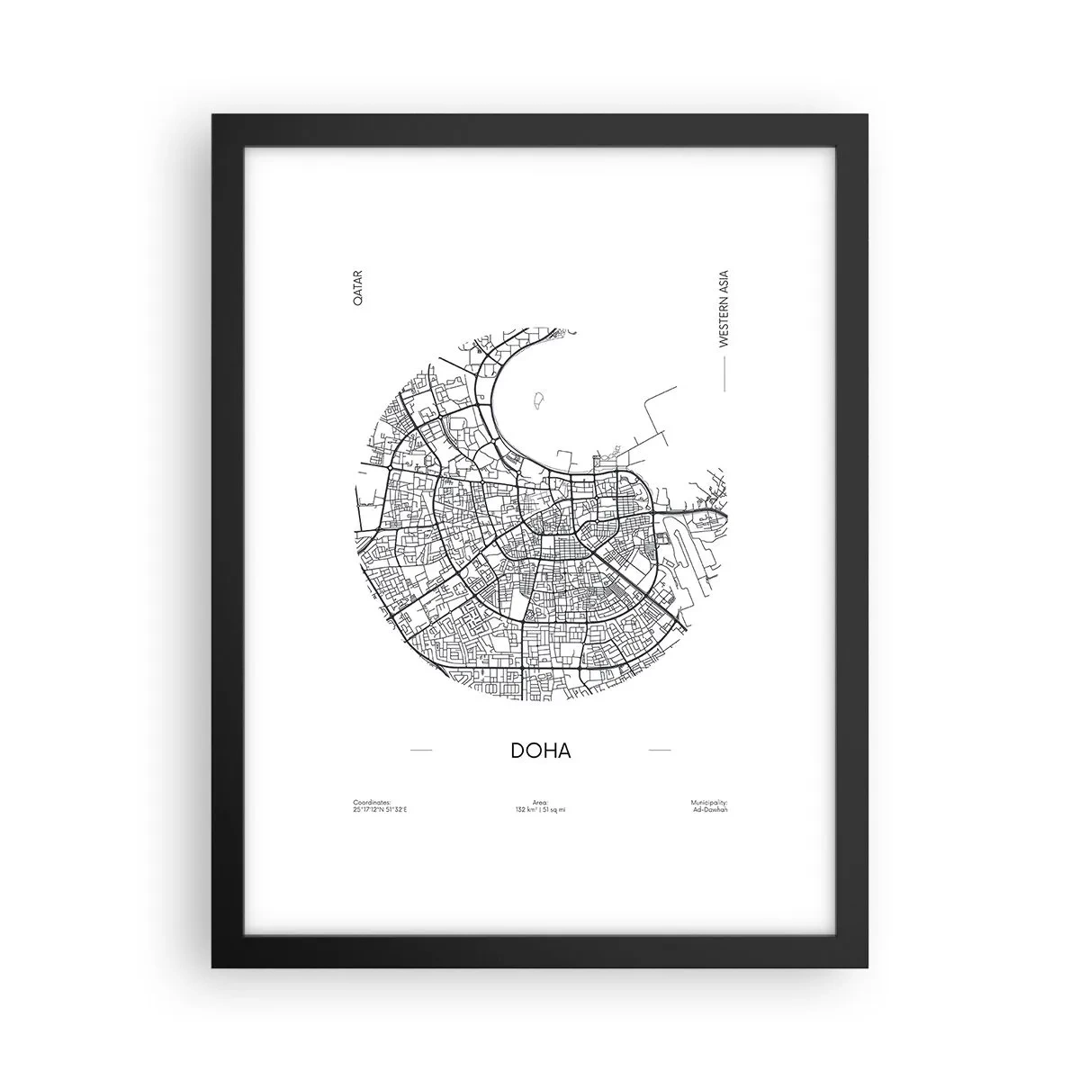 Poster în ramă neagră - Anatomia orașului Doha - 30x40 cm