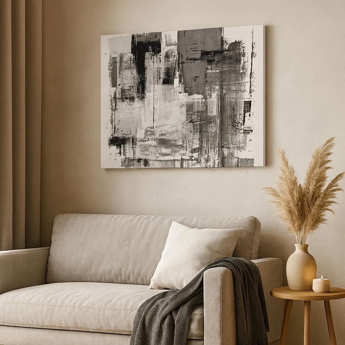 Tablou pe pânză Canvas - Compoziție abstractă în negru, alb și gri - 70x50cm - Griul este frumos - Decorațiune modernă pentru perete pentru living și dormitor ARTTOR