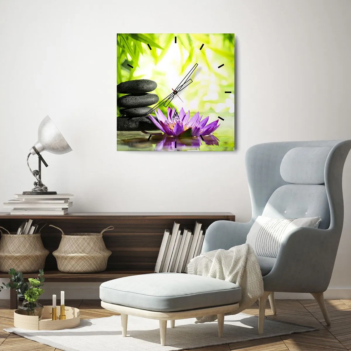 Ceas de perete - Ceas pe sticlă - Într-o colibă de bambus - 40x40 cm