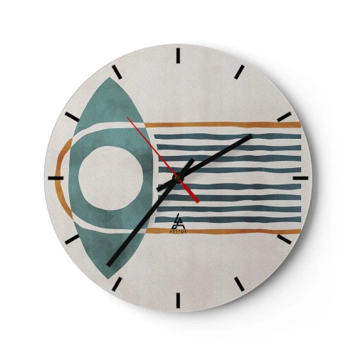Ceas de perete - Ceas pe sticlă - Motiv etnic geometric cu linii și cercuri - 30x30cm - Semne și ritualuri - Decorațiune modernă pentru perete pentru living, bucătărie și dormitor ARTTOR