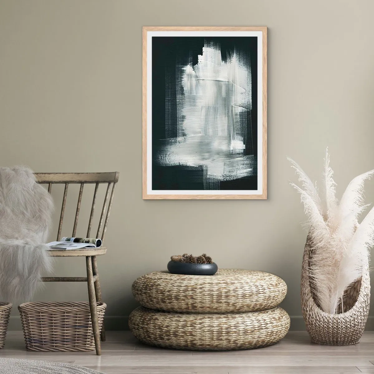 Poster în ramă de stejar deschis - Țesut vertical și orizontal - 70x100 cm