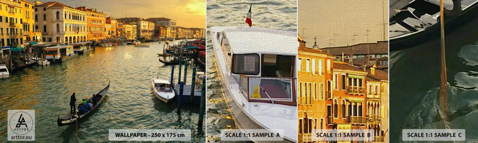 Mostră tapet Premium Canvas - Pe partea însorită a străzii - Oraș, Veneția, Italia - 100x30 cm