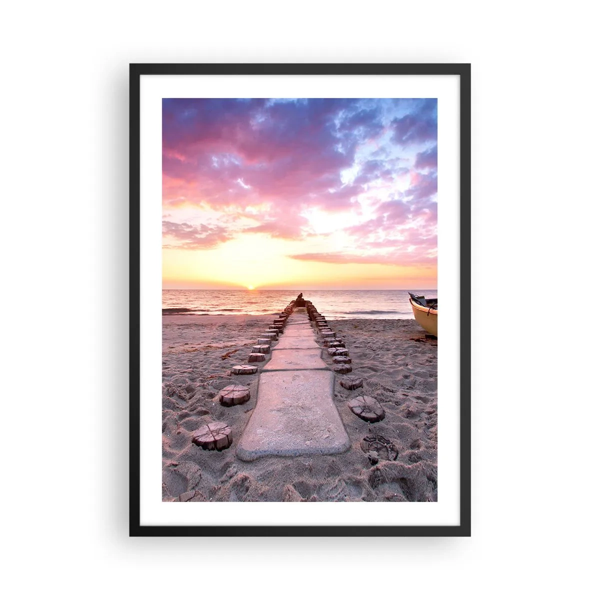 Poster în ramă neagră - Cale de plajă la apus - 50x70cm - Un moment de experiență profundă - Decorațiune modernă pentru perete pentru living și dormitor ARTTOR