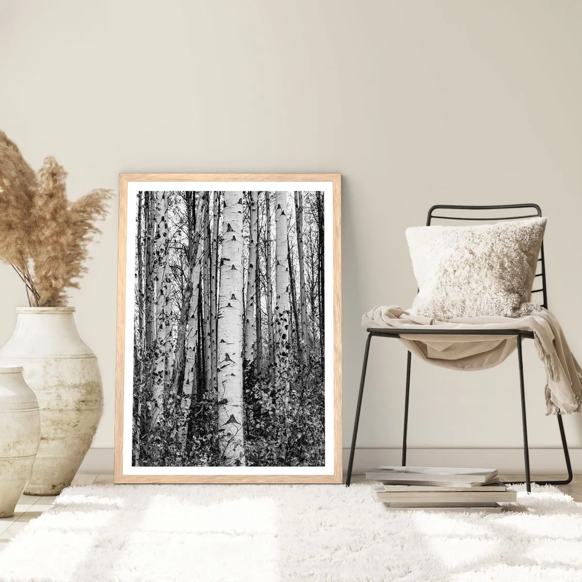 Poster în ramă de stejar deschis - Coloane de mesteacăn - 40x50 cm