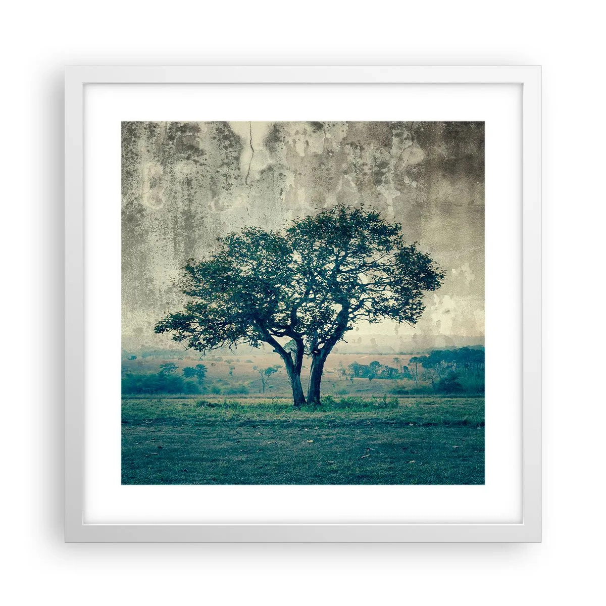 Poster în ramă albă - Un măr pe o pajiște albastră? - 40x40 cm