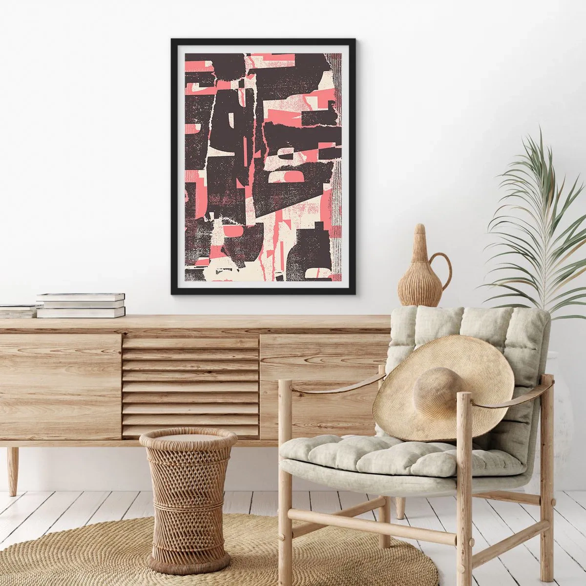 Poster în ramă neagră - Abstracție dinamică în nuanțe de roșu și negru - 50x70cm - Toată această agitație - Decorațiune modernă pentru perete pentru living și dormitor ARTTOR