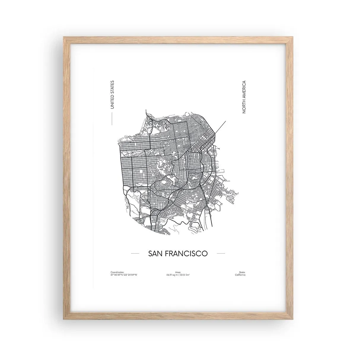 Poster în ramă de stejar deschis - Anatomia San Francisco - 40x50 cm