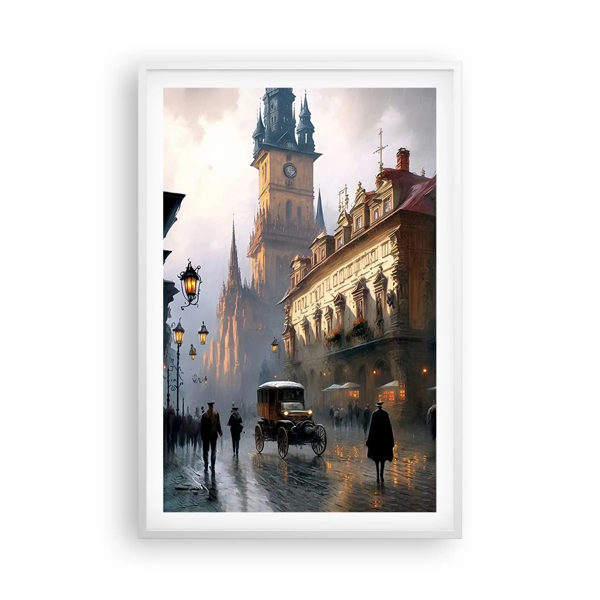 Poster în ramă albă - Magia unei seri la Praga - 61x91 cm