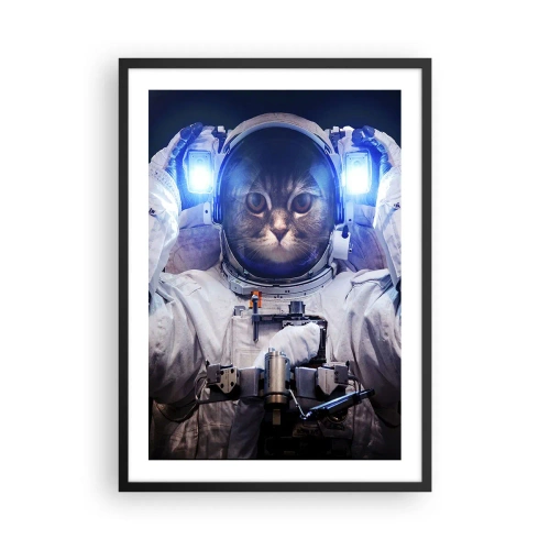 Poster în ramă neagră - Pisică astronaută în costum spațial complet - 50x70cm - Houston, aveți o problemă - Decorațiune modernă pentru perete pentru living și dormitor ARTTOR