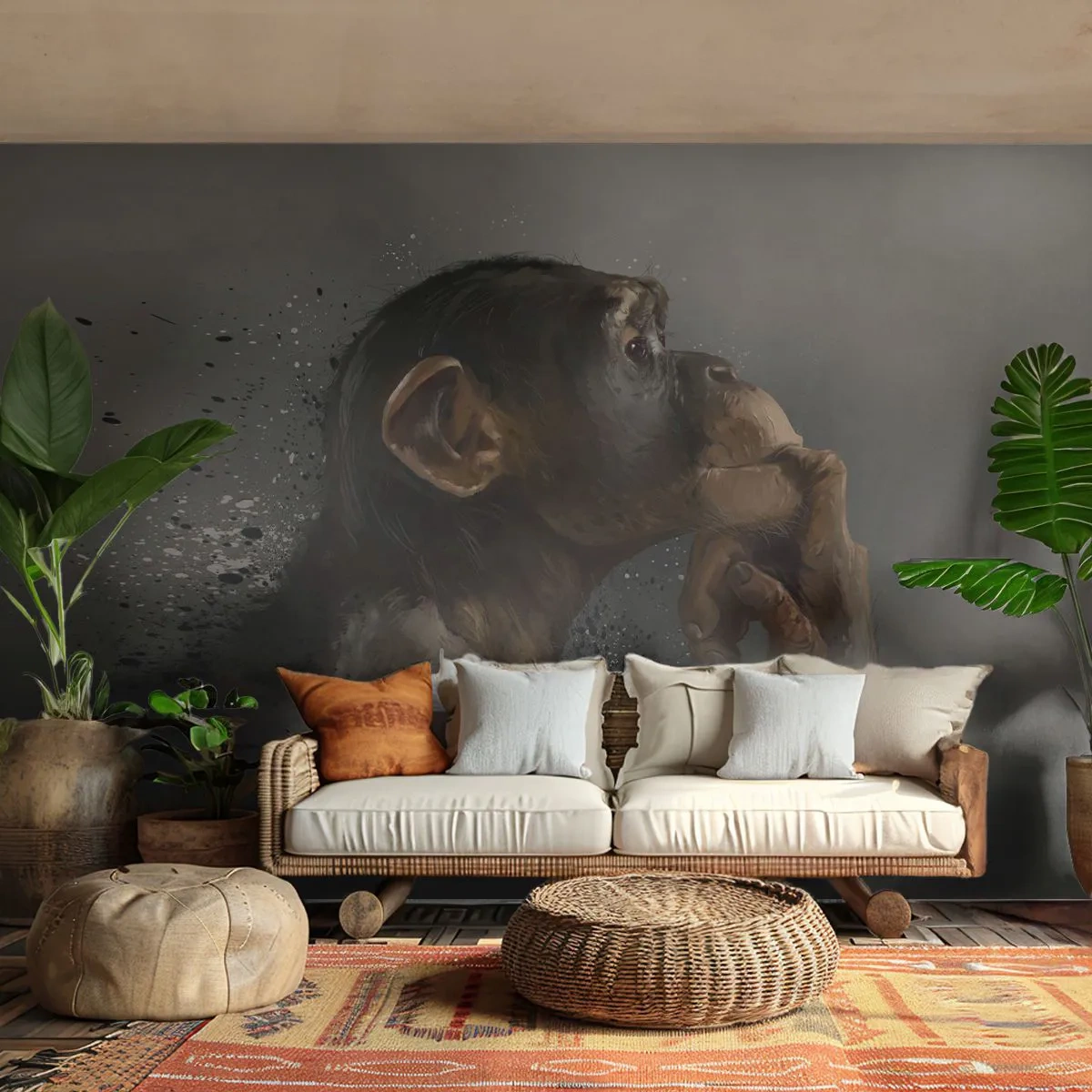 Fototapetă personalizată Standard Eco - Cu siguranță, gânditorul - Animale, Maimuţă, Bucată