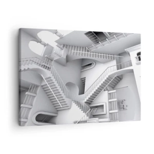 Tablou pe pânză Canvas - O compoziție abstractă de scări într-un aranjament spațial suprarealist - 70x50cm - Paradoxurile spațiului - Decorațiune modernă pentru perete pentru living și dormitor ARTTOR