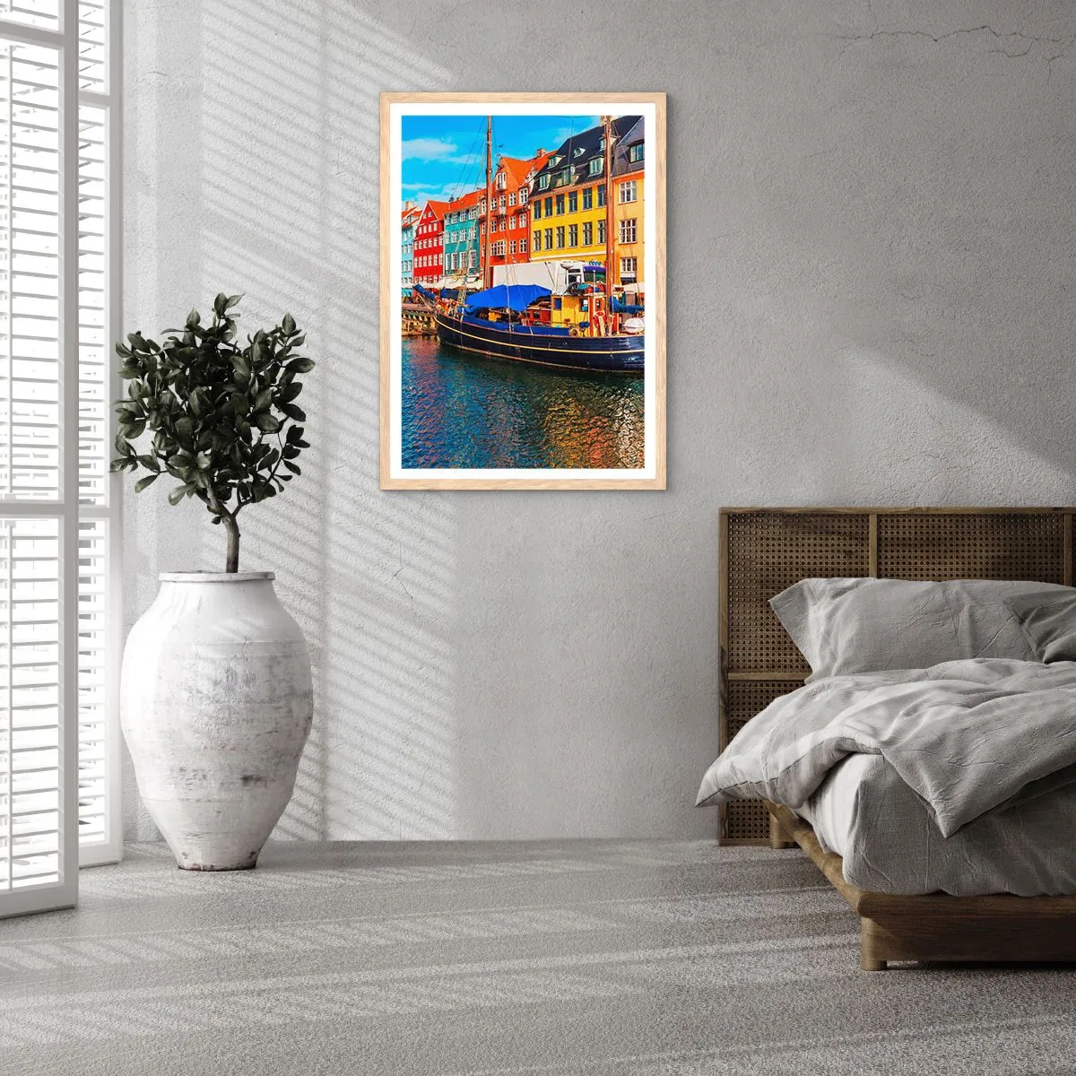 Poster în ramă de stejar deschis - Portul vesel - 40x50 cm
