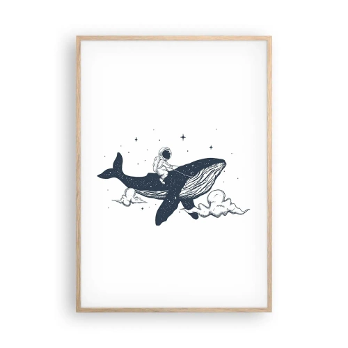 Poster în ramă de stejar deschis - Aventura spațială - 70x100 cm