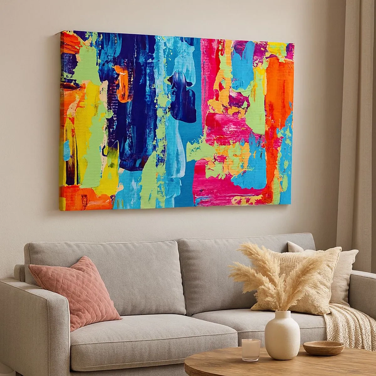 Tablou pe pânză Canvas - Compoziție abstractă de culori într-o formă dinamică - 70x50cm - Viața este frumoasă! - Decorațiune modernă pentru perete pentru living și dormitor ARTTOR