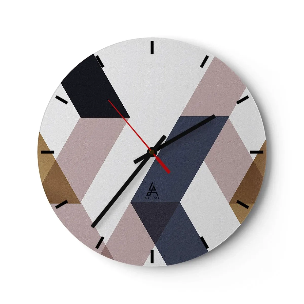 Ceas de perete - Ceas pe sticlă - Forme geometrice în nuanțe de bej și maro - 30x30cm - Planuri și unghiuri - Decorațiune modernă pentru perete pentru living, bucătărie și dormitor ARTTOR