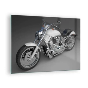 Tablou pe sticlă - O motocicletă elegantă pe un fundal gri cu o notă modernă - 70x50cm - Te face să vrei să îngenunchezi - Decorațiune modernă pentru perete pentru living și dormitor ARTTOR