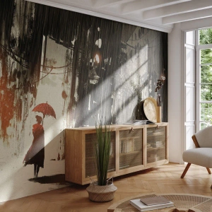 Tapet Standard Eco - Poezia umbrelei roșii - Oraș, Femeie, Arhitectură - 250x175 cm