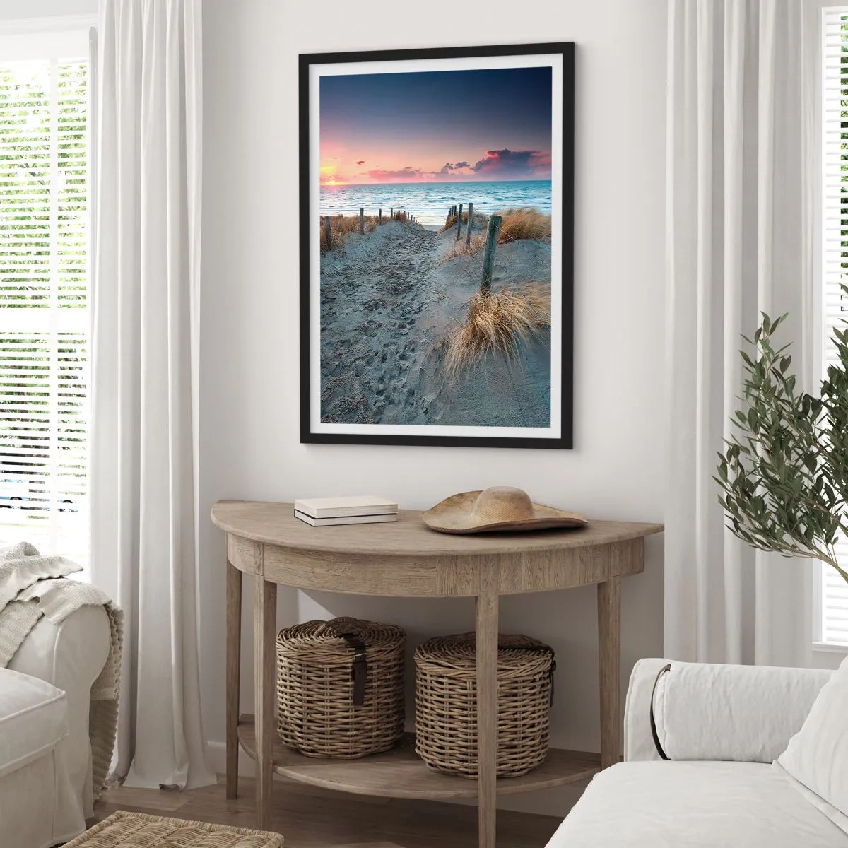 Poster în ramă neagră - Cale de plajă la apus cu vedere la mare - 50x70cm - Ai revărsat un curcubeu cu splendoare radiantă... - Decorațiune modernă pentru perete pentru living și dormitor ARTTOR