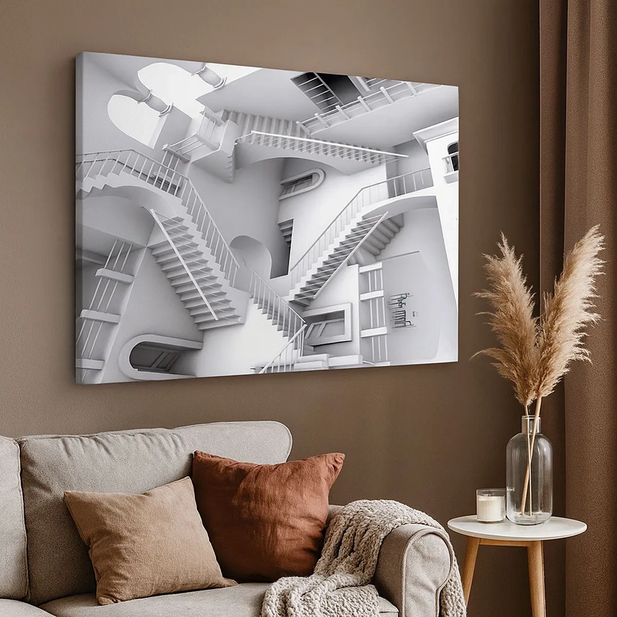 Tablou pe pânză Canvas - O compoziție abstractă de scări într-un aranjament spațial suprarealist - 70x50cm - Paradoxurile spațiului - Decorațiune modernă pentru perete pentru living și dormitor ARTTOR