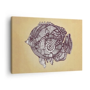 Tablou pe pânză Canvas - Pești decorativi în stil de desen cu modele - 70x50cm - Dintr-un ocean de ornamente - Decorațiune modernă pentru perete pentru living și dormitor ARTTOR