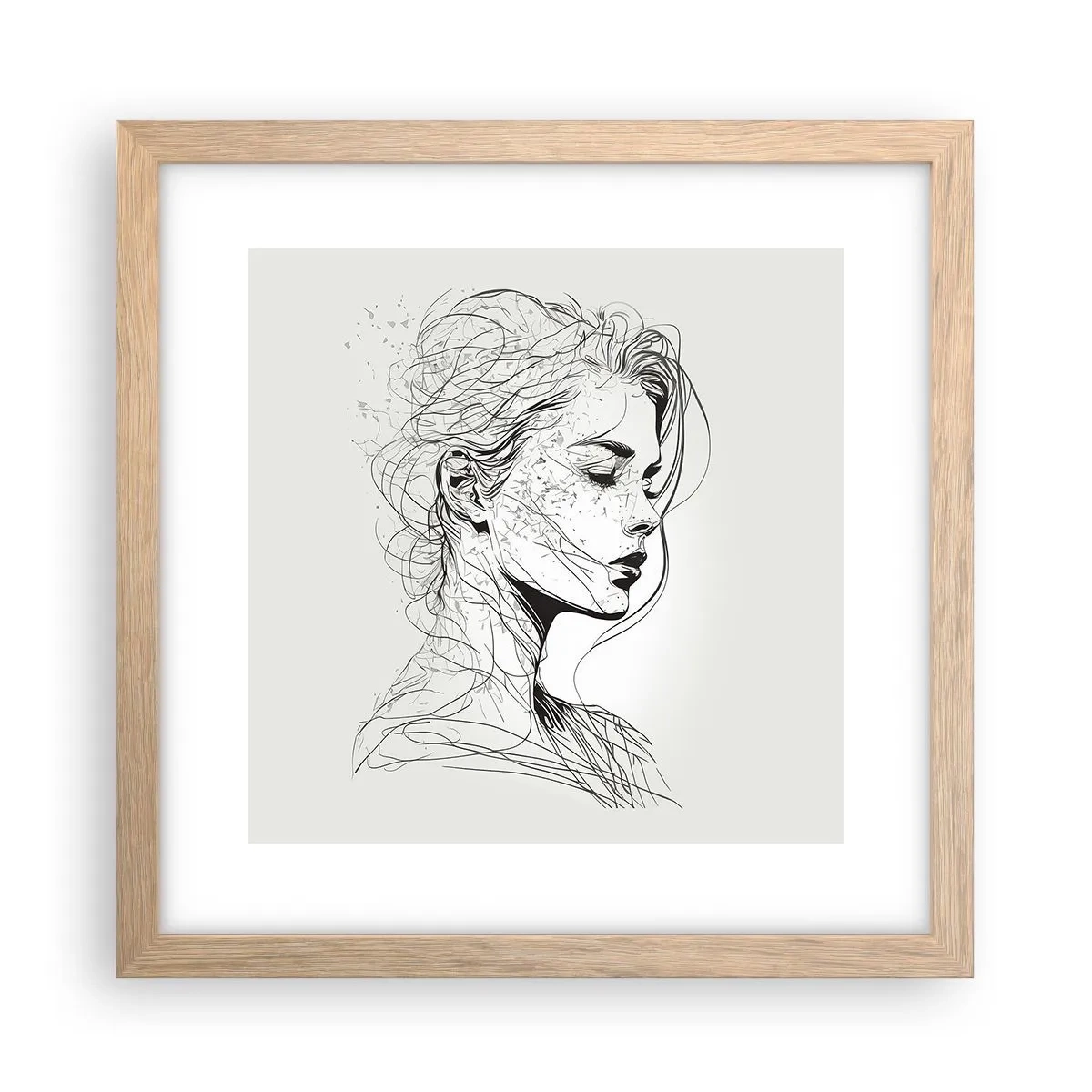 Poster în ramă de stejar deschis - Desenată cu linii - 30x30 cm