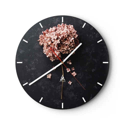 Ceas de perete - Ceas pe sticlă - Hortensie roz pe fundal negru - 30x30cm - Un semn cu adevărat romantic - Decorațiune modernă pentru perete pentru living, bucătărie și dormitor ARTTOR
