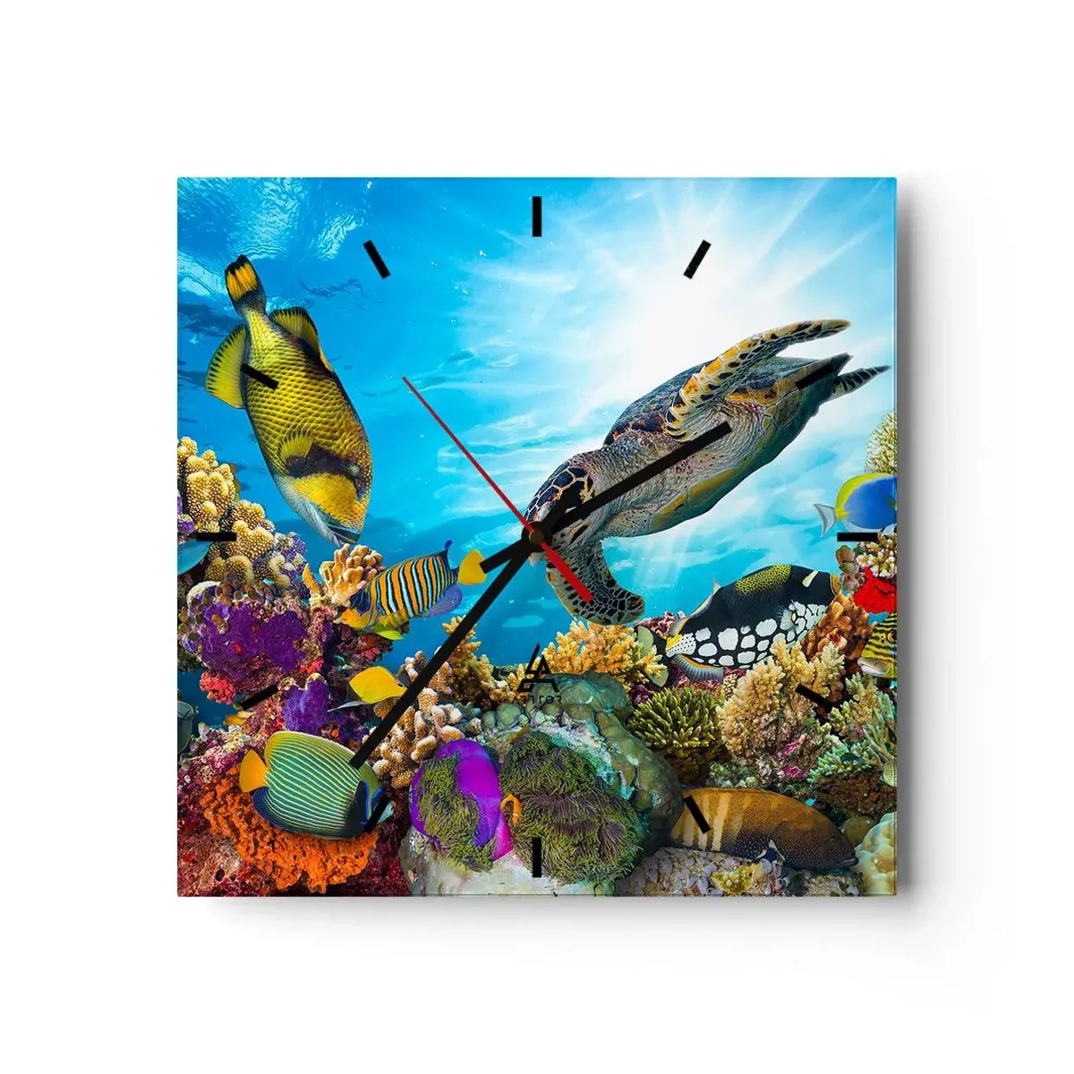 Ceas de perete - Ceas pe sticlă - Promenada de corali - 40x40 cm