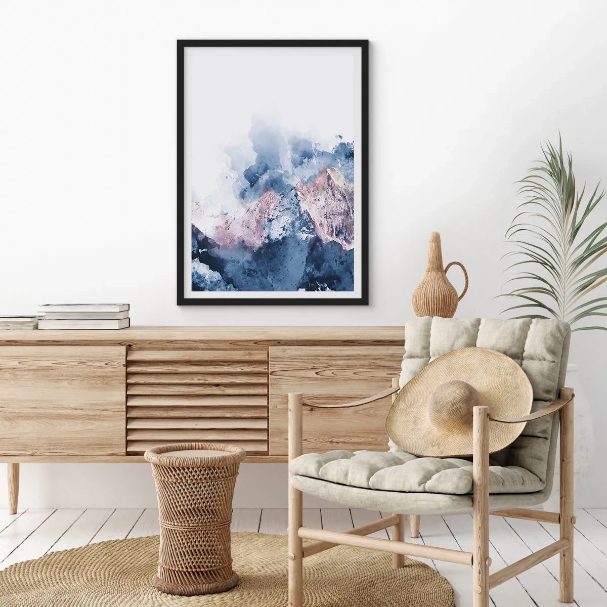 Poster în ramă neagră - Munți abstracți în nuanțe de albastru - 50x70cm - Acestea sunt vârfurile! - Decorațiune modernă pentru perete pentru living și dormitor ARTTOR