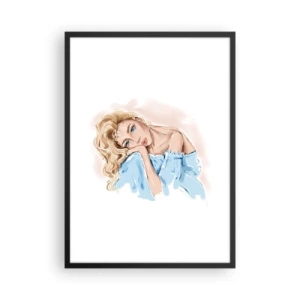 Poster în ramă neagră - Un portret subtil al unei femei în culori delicate - 50x70cm - Scufundată în vis albastru - Decorațiune modernă pentru perete pentru living și dormitor ARTTOR