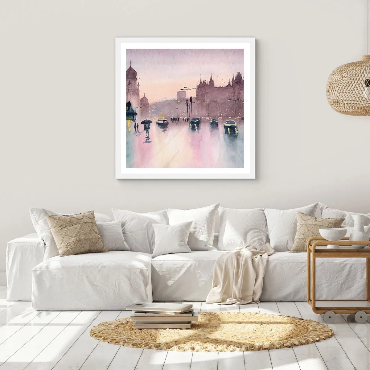 Poster în ramă albă - Într-o ceață ploioasă - 60x60 cm