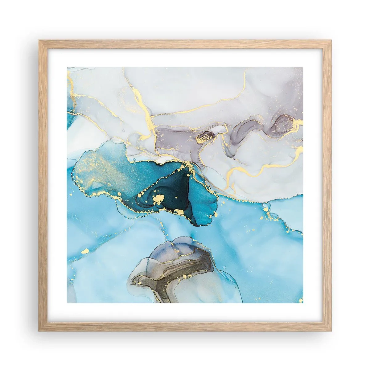 Poster în ramă de stejar deschis - Un studiu al întâlnirii dintre gri și turcoaz - 50x50 cm