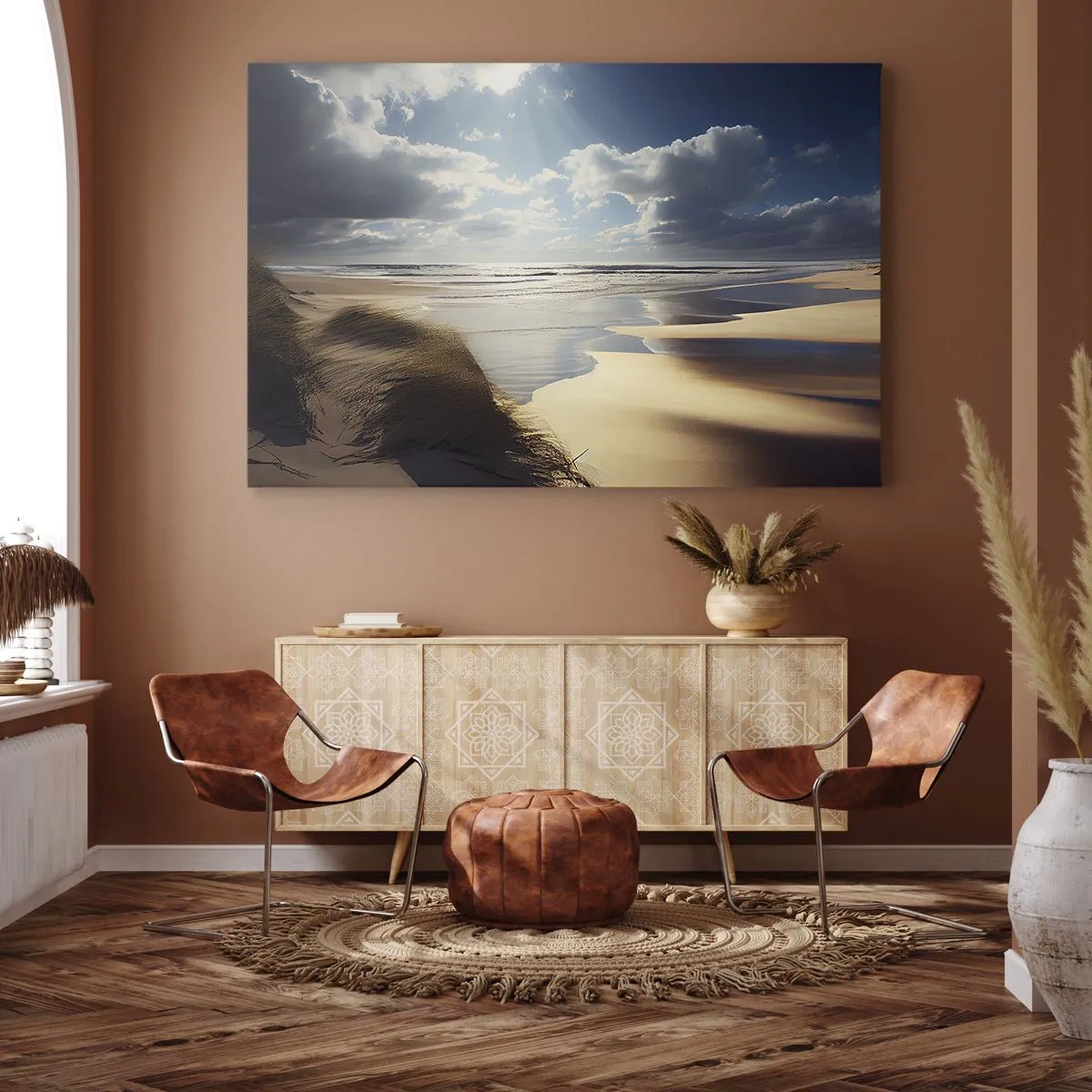 Tablou pe pânză Canvas - O plajă sălbatică cu dune și cer albastru - 70x50cm - Plajă sălbatică - Decorațiune modernă pentru perete pentru living și dormitor ARTTOR