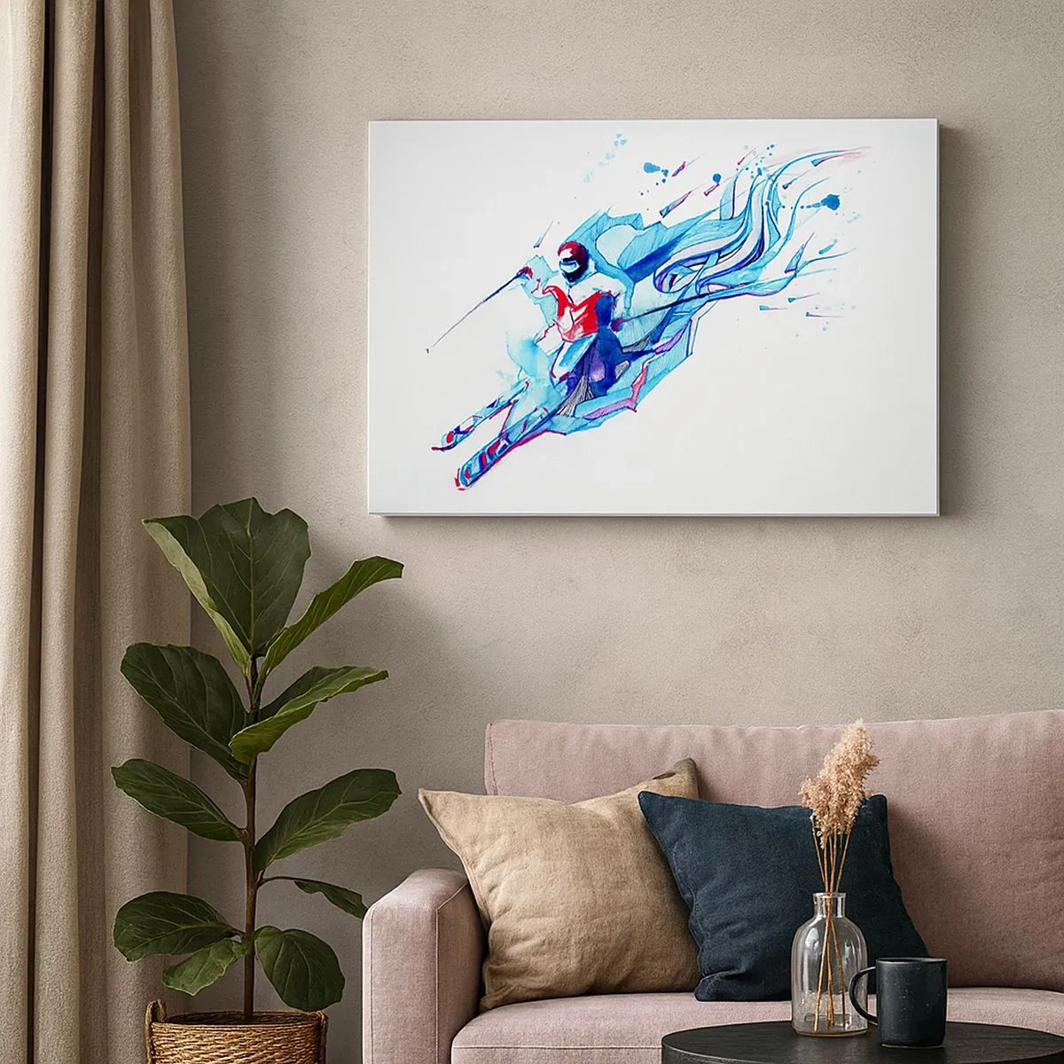 Tablou pe pânză Canvas - Călăreț abstract în culori dinamice - 70x50cm - Graba nebună după bucurie - Decorațiune modernă pentru perete pentru living și dormitor ARTTOR